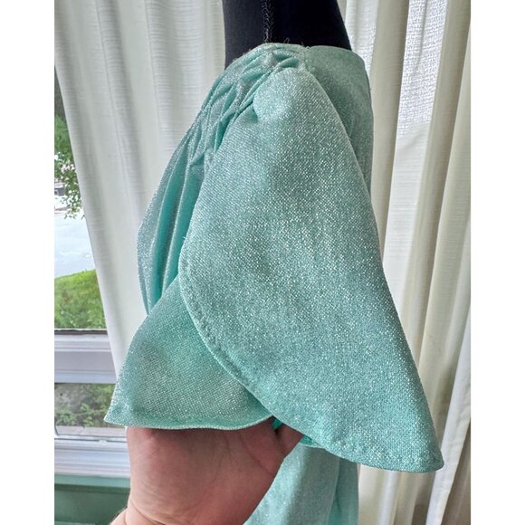 Vintage 80s dress, aqua, silver metallic thread, shimmery cocktail/evening dress - Picture 3 of 10